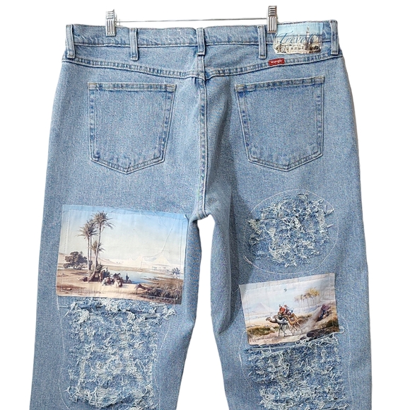 Wrangler x Trevotè AKA (Untilledground)Custom Distressed Jeans Men's 38x… - Picture 3 of 12